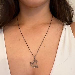 Handmade Israeli Dove Necklace- Sterling Silver with Black Metal Chain